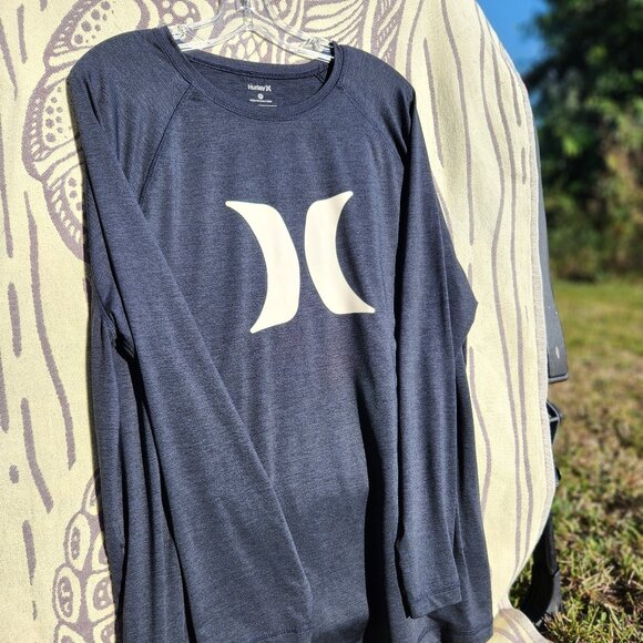 Hurley Long-Sleeve SPF 50 Rashguard Quick-Dry Surf Shirt XL BLACK GRAY - Picture 1 of 4